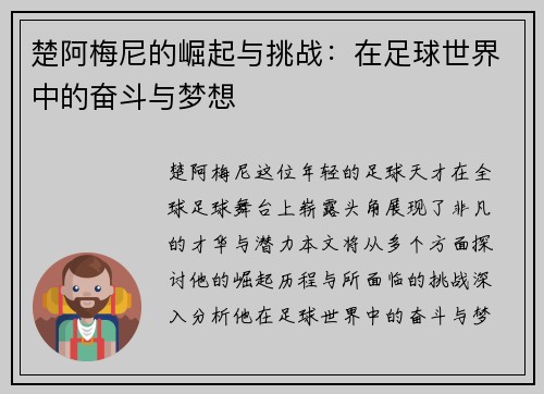 楚阿梅尼的崛起与挑战：在足球世界中的奋斗与梦想