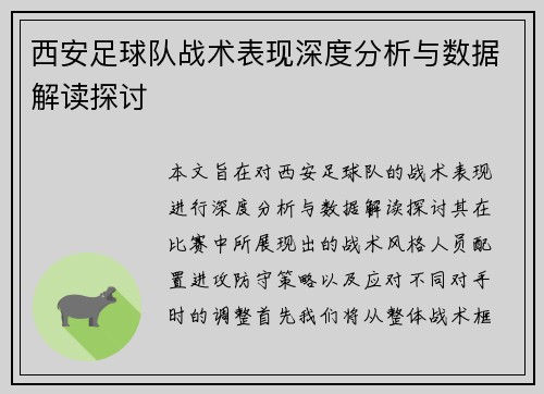 西安足球队战术表现深度分析与数据解读探讨