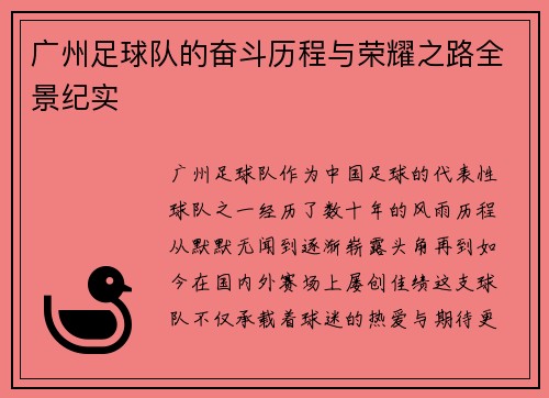 广州足球队的奋斗历程与荣耀之路全景纪实